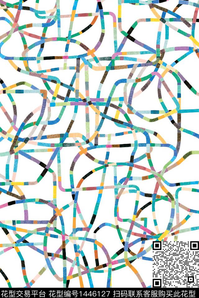 线条几何大牌风数码印花华亿平台下载（图片编号: 1446127） - 瓦栏（Walan）