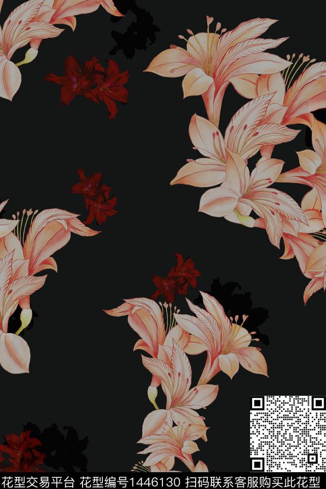 复古花卉香云纱数码印花华亿平台下载（图片编号: 1446130） - 瓦栏（Walan）