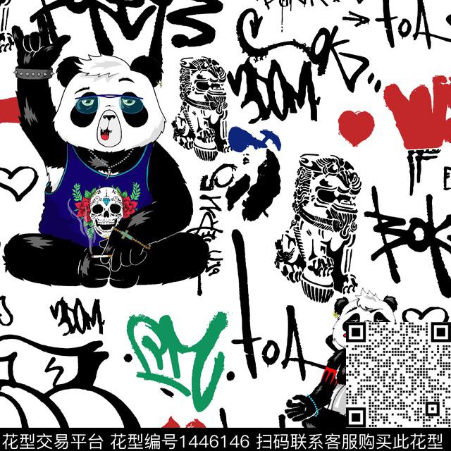 字母涂鸦熊猫数码印花华亿平台下载（图片编号: 1446146） - 瓦栏（Walan）