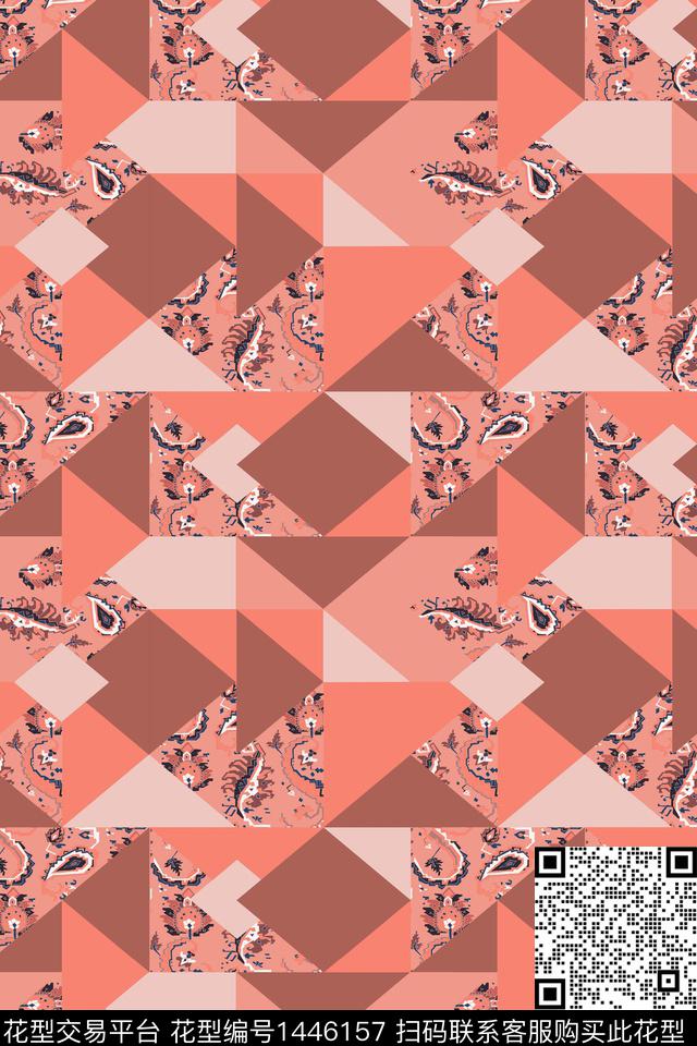 几何佩斯利复古数码印花华亿平台下载（图片编号: 1446157） - 瓦栏（Walan）