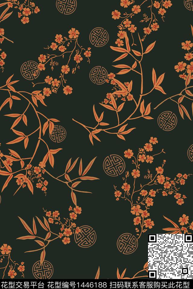 花卉香云纱抽象数码印花华亿平台下载（图片编号: 1446188） - 瓦栏（Walan）