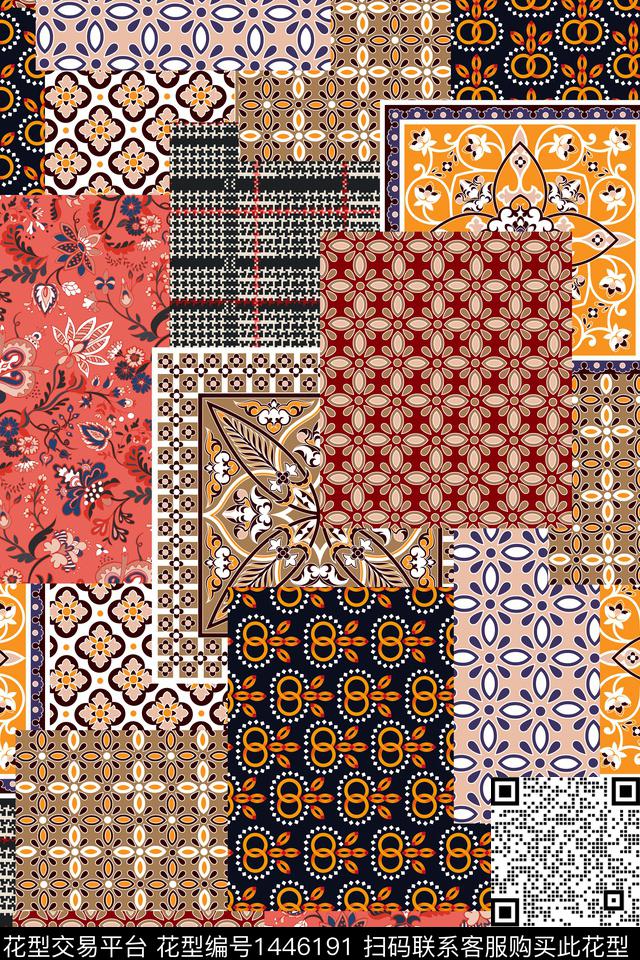 民族风大牌风混合拼接数码印花华亿平台下载（图片编号: 1446191） - 瓦栏（Walan）