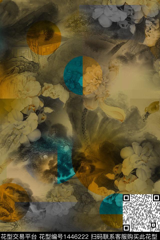 复古花卉香云纱数码印花华亿平台下载（图片编号: 1446222） - 瓦栏（Walan）