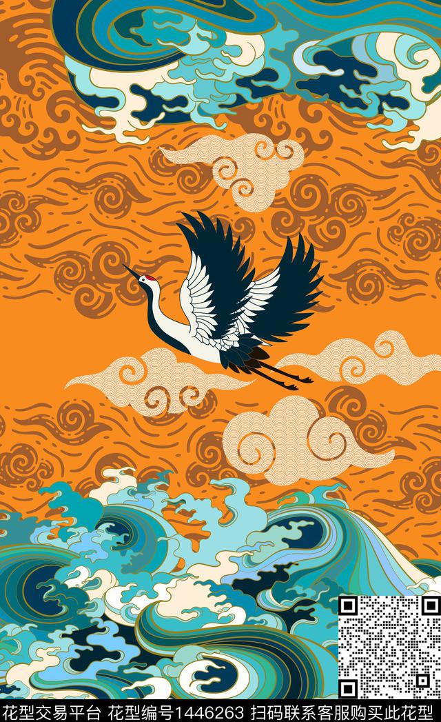 包金仙鹤长巾传统印花华亿平台下载（图片编号: 1446263） - 瓦栏（Walan）