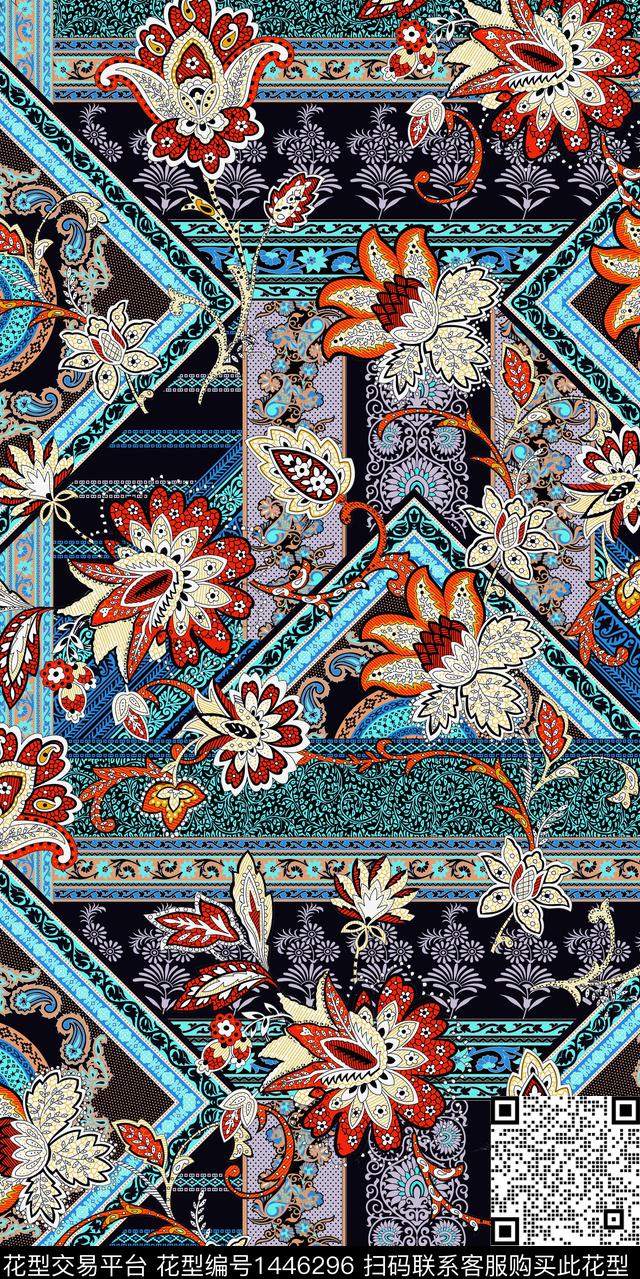 几何民族风抽象数码印花华亿平台下载（图片编号: 1446296） - 瓦栏（Walan）