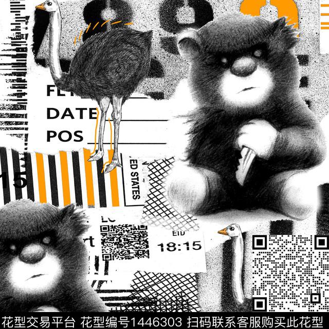 字母卡通鸵鸟数码印花华亿平台下载（图片编号: 1446303） - 瓦栏（Walan）