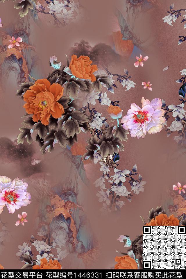 复古香云纱中国风数码印花华亿平台下载（图片编号: 1446331） - 瓦栏（Walan）