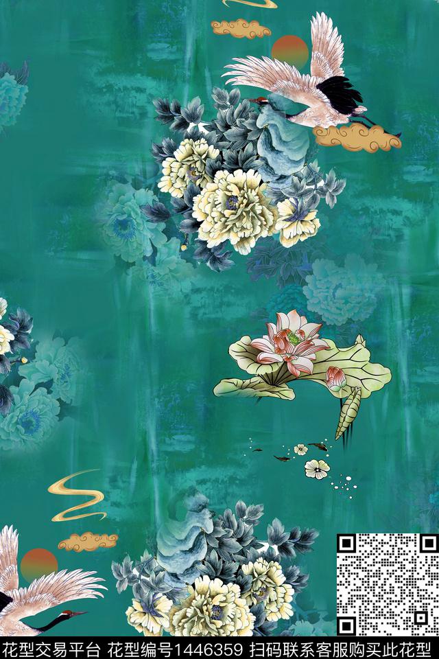 复古香云纱花卉数码印花华亿平台下载（图片编号: 1446359） - 瓦栏（Walan）