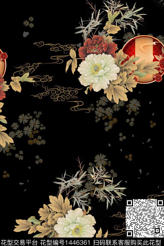 复古香云纱花卉数码印花华亿平台下载（图片编号: 1446361） - 瓦栏（Walan）