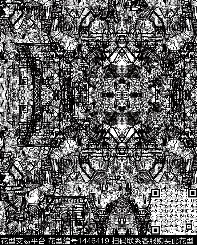 黑白条纹抽象格子数码印花华亿平台下载（图片编号: 1446419） - 瓦栏（Walan）