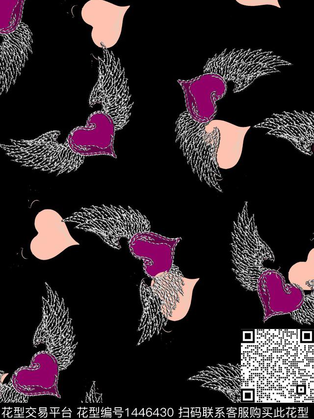 翅膀爱心绣花华亿平台数码印花华亿平台下载（图片编号: 1446430） - 瓦栏（Walan）