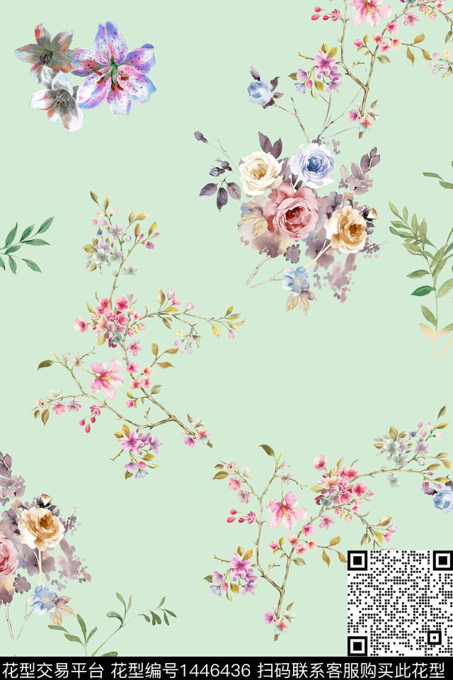 时尚花卉小清新数码印花华亿平台下载（图片编号: 1446436） - 瓦栏（Walan）