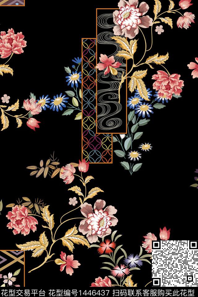 花卉香云纱大牌风数码印花华亿平台下载（图片编号: 1446437） - 瓦栏（Walan）