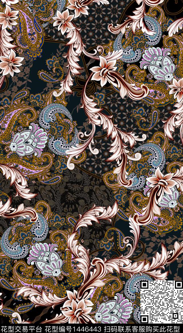 佩斯利民族风真丝数码印花华亿平台下载（图片编号: 1446443） - 瓦栏（Walan）