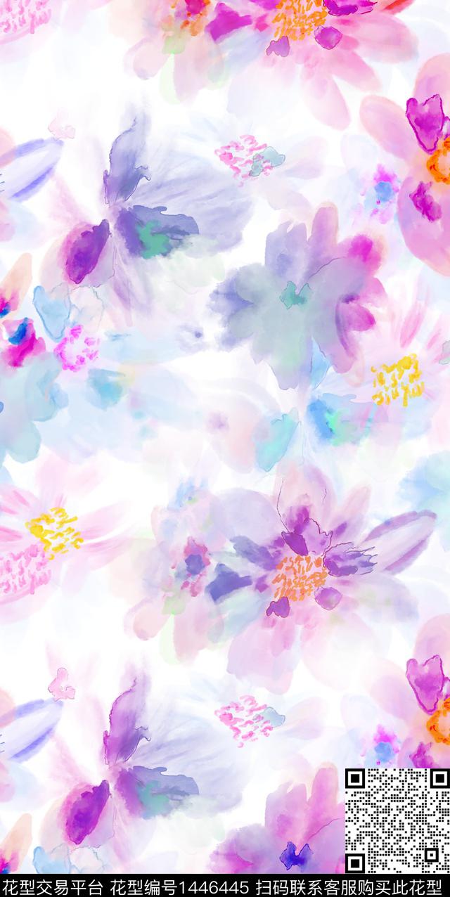 肌理抽象花卉大牌风数码印花华亿平台下载（图片编号: 1446445） - 瓦栏（Walan）