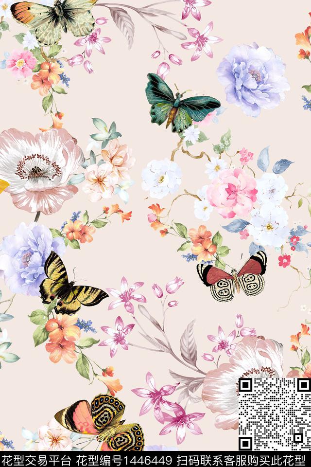 清爽底花卉大牌风小清新数码印花华亿平台下载（图片编号: 1446449） - 瓦栏（Walan）