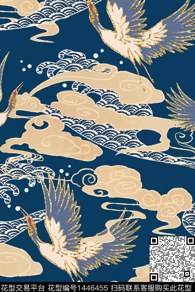 仙鹤民族风复古数码印花华亿平台下载（图片编号: 1446455） - 瓦栏（Walan）