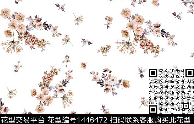 花卉小碎花白底花数码印花华亿平台下载（图片编号: 1446472） - 瓦栏（Walan）