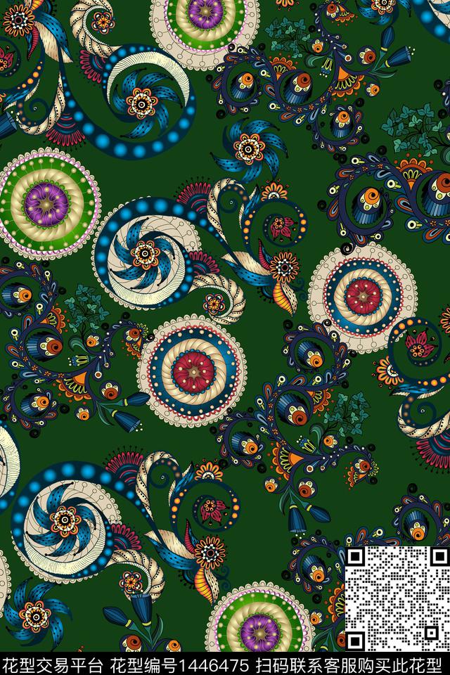 民族风花纹卷草数码印花华亿平台下载（图片编号: 1446475） - 瓦栏（Walan）
