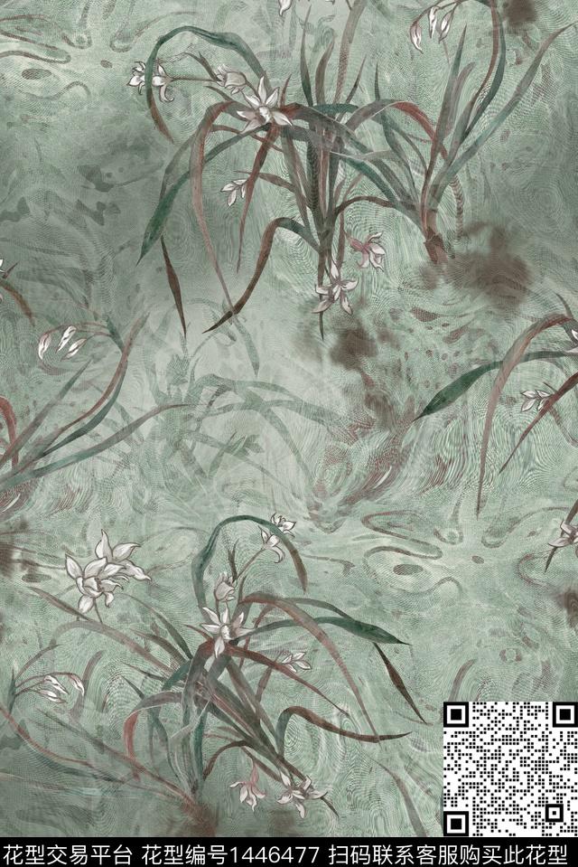 兰花中国风手绘花卉数码印花华亿平台下载（图片编号: 1446477） - 瓦栏（Walan）