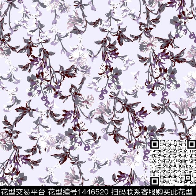 花卉满版散花绿植树叶传统印花华亿平台下载（图片编号: 1446520） - 瓦栏（Walan）