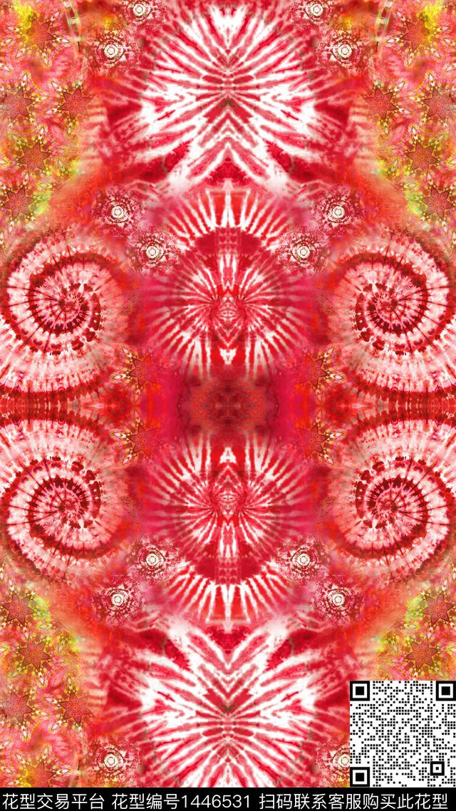 抽象定位花对称花数码印花华亿平台下载（图片编号: 1446531） - 瓦栏（Walan）