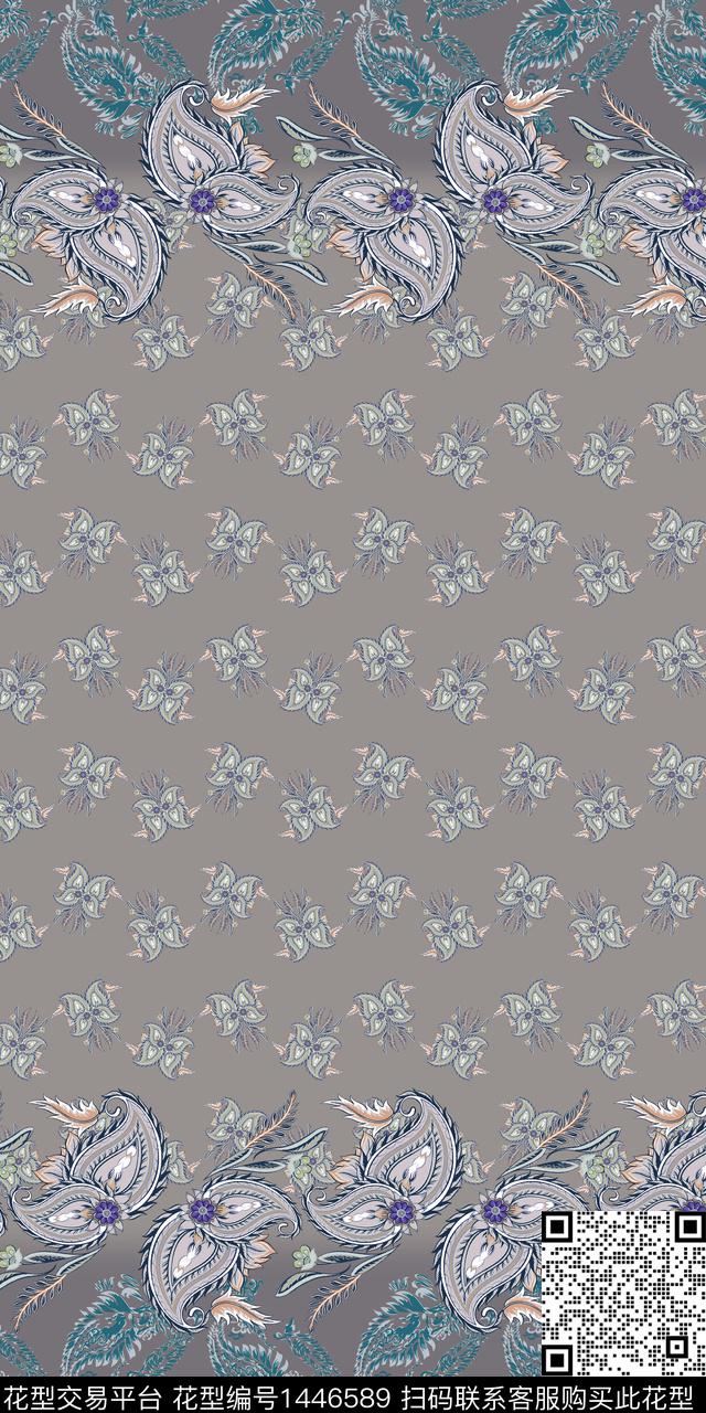 定位花双边定位佩斯利数码印花华亿平台下载（图片编号: 1446589） - 瓦栏（Walan）