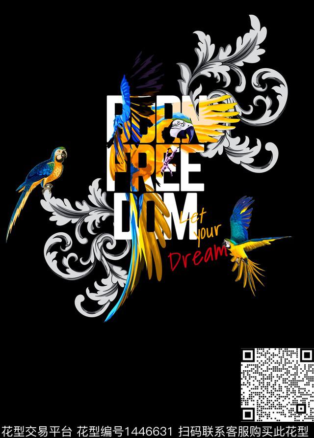 鹦鹉花卉大牌风数码印花华亿平台下载（图片编号: 1446631） - 瓦栏（Walan）