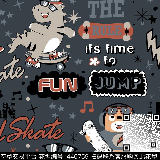 恐龙涂鸦卡通传统印花华亿平台下载（图片编号: 1446759） - 瓦栏（Walan）