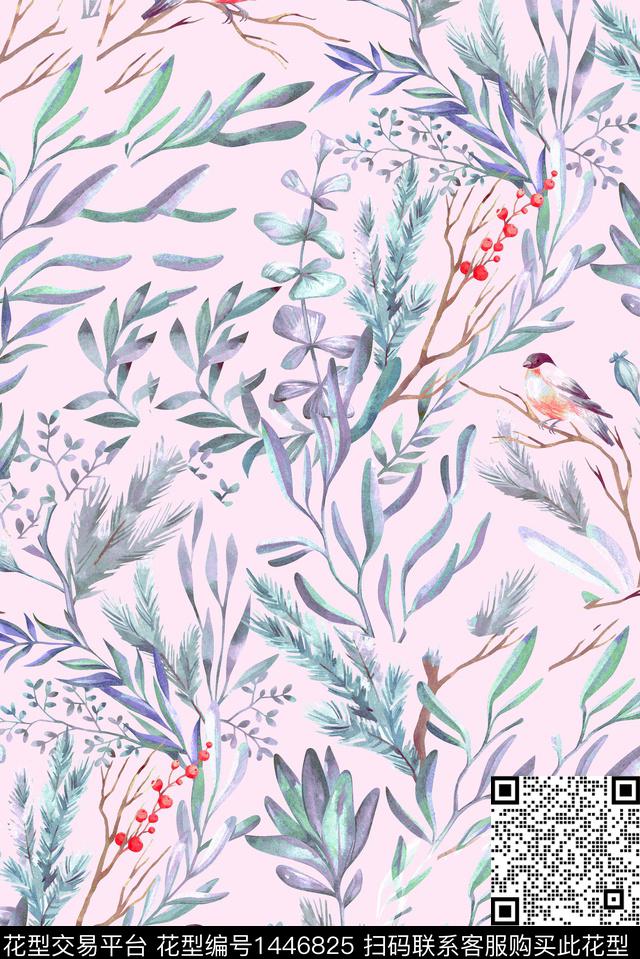 花鸟连衣裙绿植树叶数码印花华亿平台下载（图片编号: 1446825） - 瓦栏（Walan）