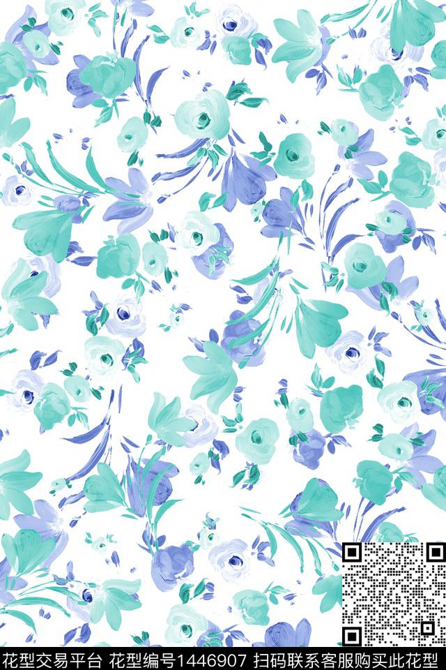 水彩肌理绿植树叶数码印花华亿平台下载（图片编号: 1446907） - 瓦栏（Walan）