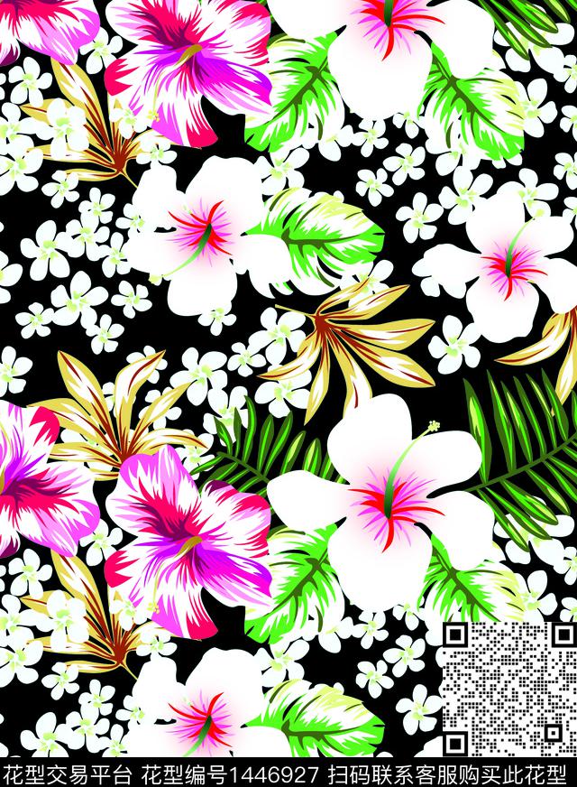大花百合栀子花数码印花华亿平台下载（图片编号: 1446927） - 瓦栏（Walan）