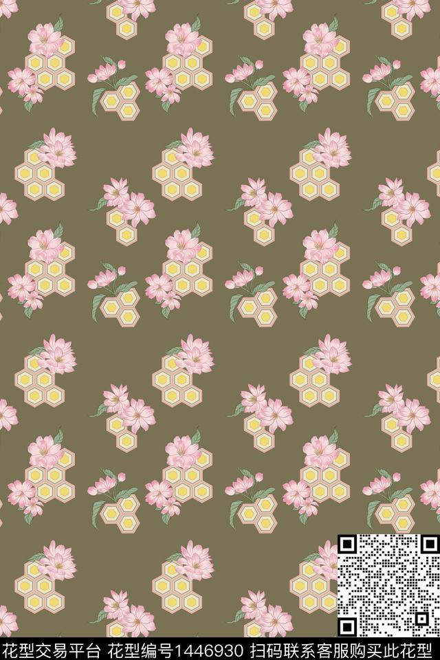 六边形海棠复古数码印花华亿平台下载（图片编号: 1446930） - 瓦栏（Walan）