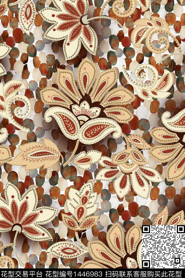 民族风佩斯利花卉数码印花华亿平台下载（图片编号: 1446983） - 瓦栏（Walan）