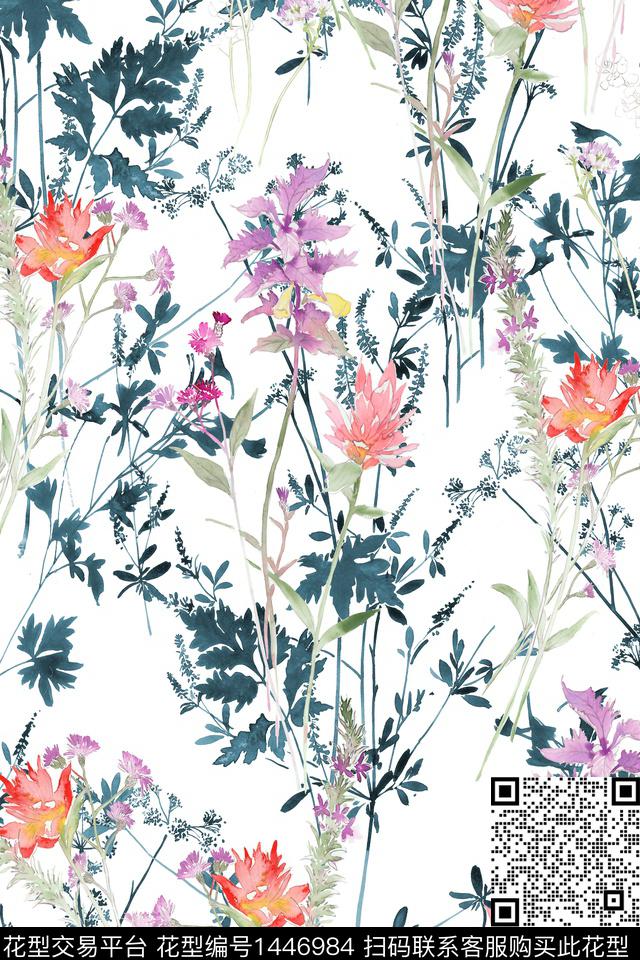 复古花卉大牌风数码印花华亿平台下载（图片编号: 1446984） - 瓦栏（Walan）
