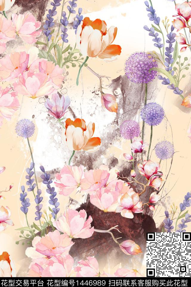 复古花卉大牌风数码印花华亿平台下载（图片编号: 1446989） - 瓦栏（Walan）