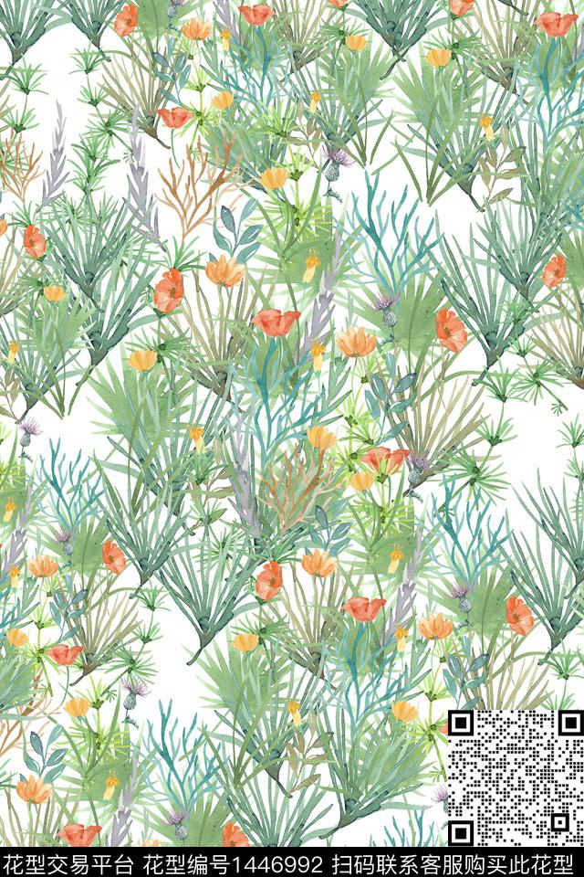 复古花卉大牌风数码印花华亿平台下载（图片编号: 1446992） - 瓦栏（Walan）