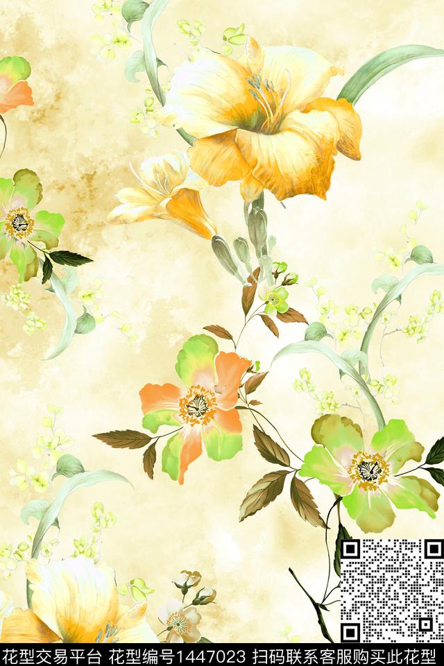 时尚花卉真丝数码印花华亿平台下载（图片编号: 1447023） - 瓦栏（Walan）