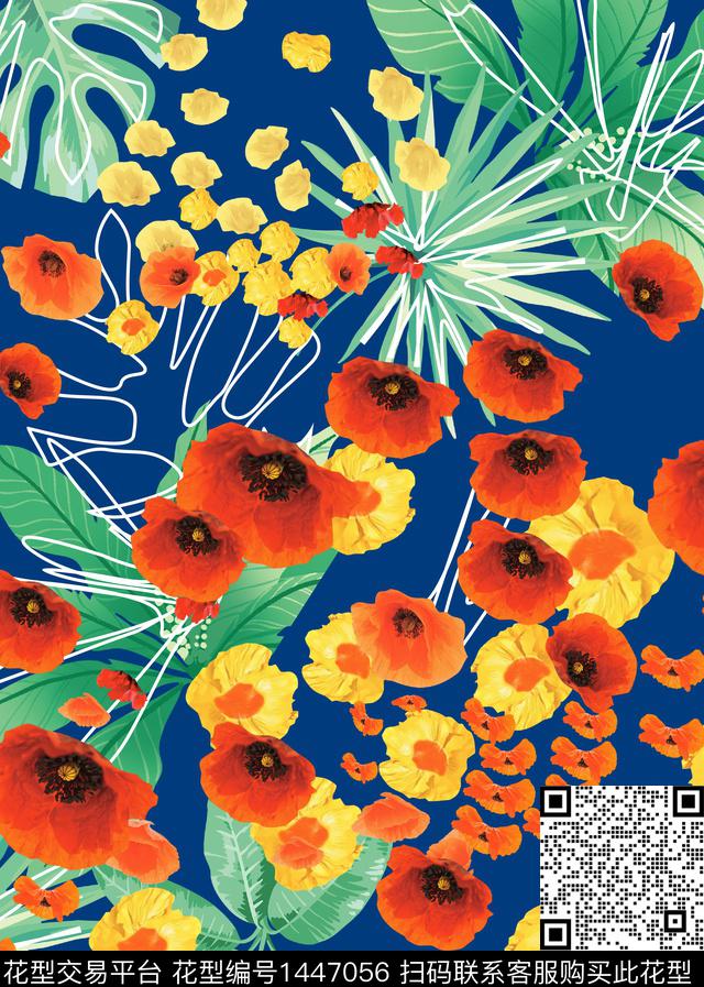 绿植树叶花卉大牌风数码印花华亿平台下载（图片编号: 1447056） - 瓦栏（Walan）