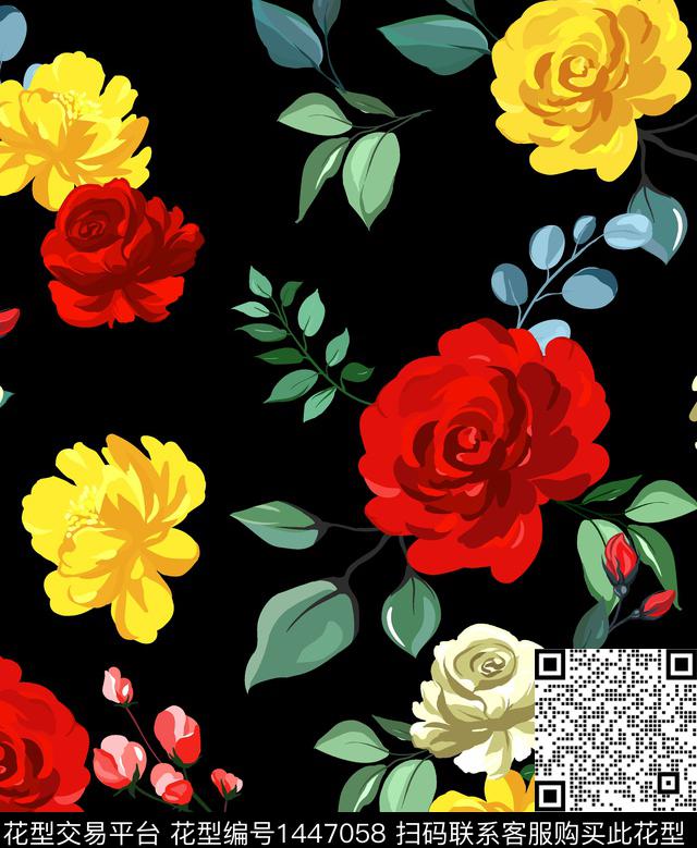红花绿植树叶花卉数码印花华亿平台下载（图片编号: 1447058） - 瓦栏（Walan）