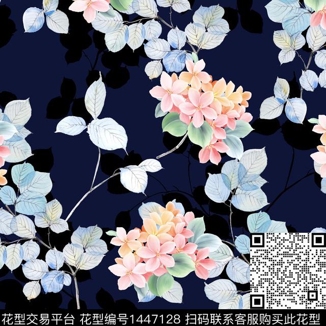 绿植树叶黑底花卉花卉数码印花华亿平台下载（图片编号: 1447128） - 瓦栏（Walan）