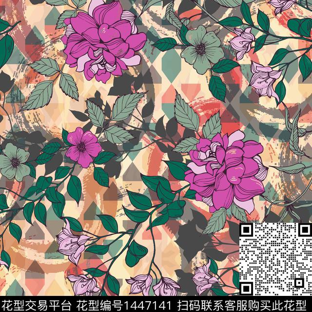 绿植树叶数码华亿平台花卉数码印花华亿平台下载（图片编号: 1447141） - 瓦栏（Walan）