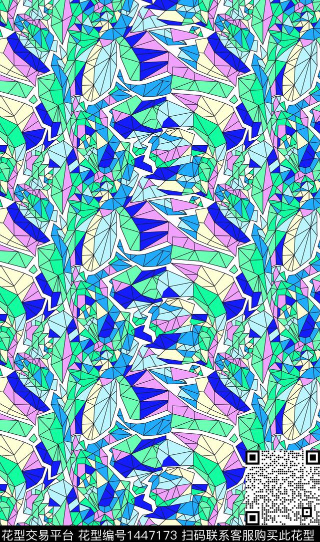 菱形炫彩几何花卉数码印花华亿平台下载（图片编号: 1447173） - 瓦栏（Walan）