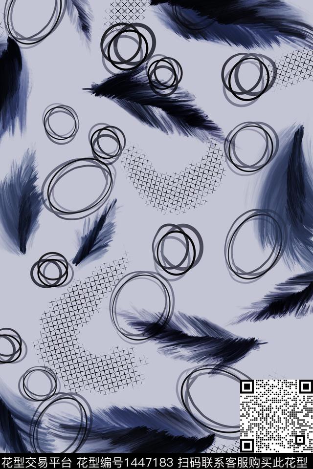 几何羽毛香云纱数码印花华亿平台下载（图片编号: 1447183） - 瓦栏（Walan）