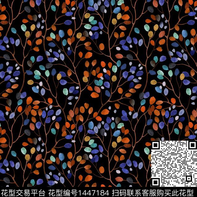 绿植树叶数码华亿平台手绘花卉数码印花华亿平台下载（图片编号: 1447184） - 瓦栏（Walan）