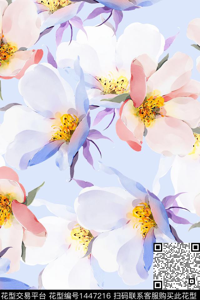 绿植树叶清爽底花卉花卉数码印花华亿平台下载（图片编号: 1447216） - 瓦栏（Walan）