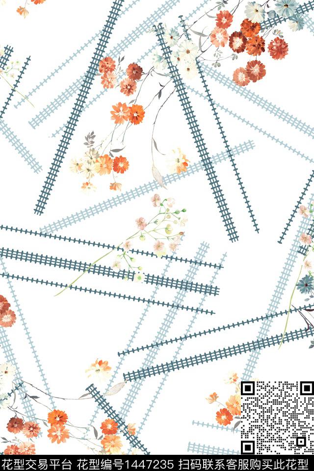 几何清爽底花卉复古数码印花华亿平台下载（图片编号: 1447235） - 瓦栏（Walan）