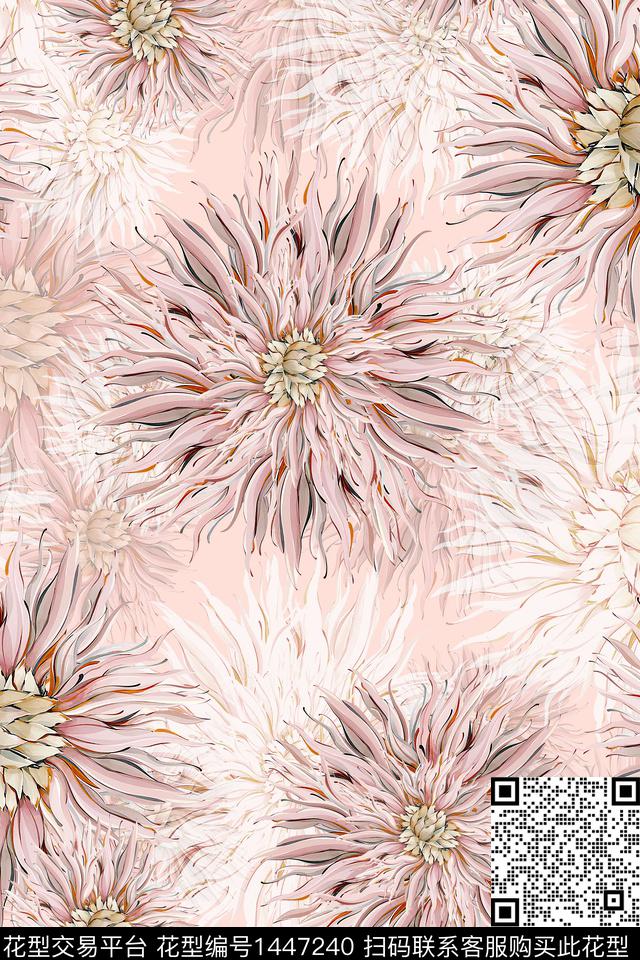 清爽底花卉复古花卉数码印花华亿平台下载（图片编号: 1447240） - 瓦栏（Walan）