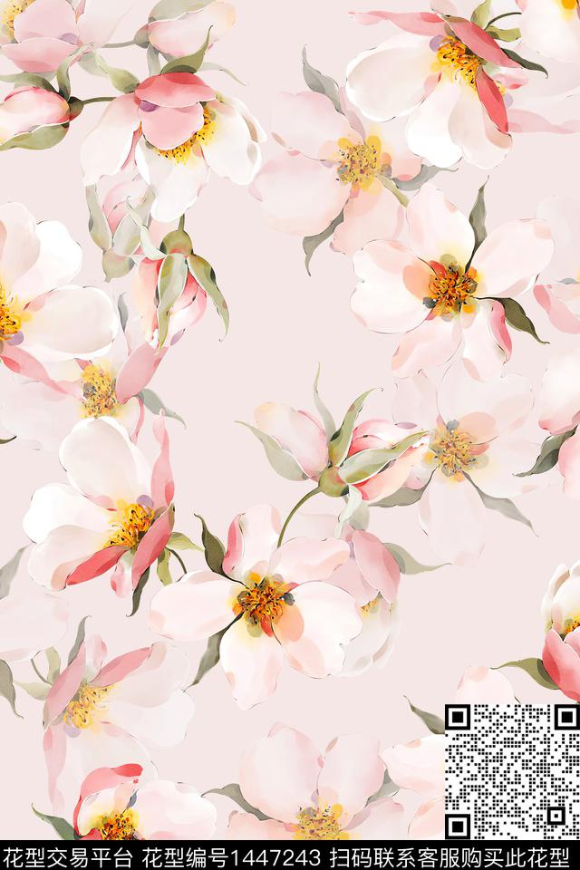 清爽底花卉复古花卉数码印花华亿平台下载（图片编号: 1447243） - 瓦栏（Walan）