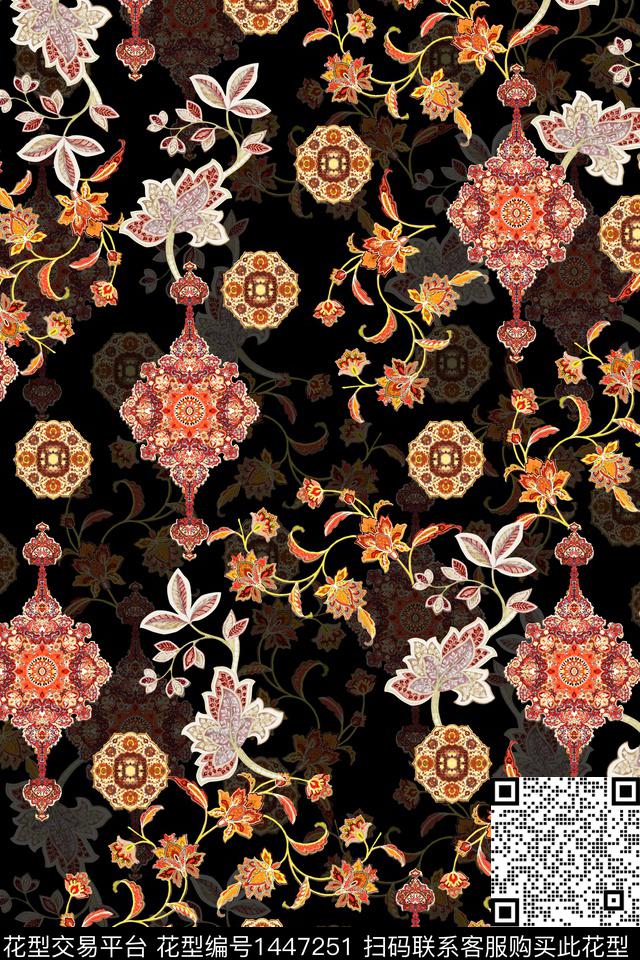 传统纹样民族风香云纱数码印花华亿平台下载（图片编号: 1447251） - 瓦栏（Walan）